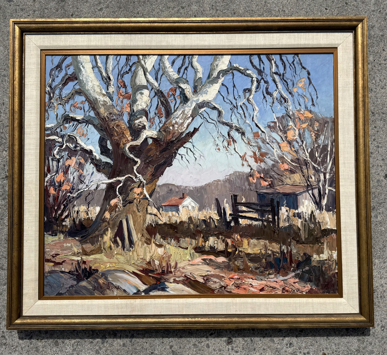 Framed landscape oil painting